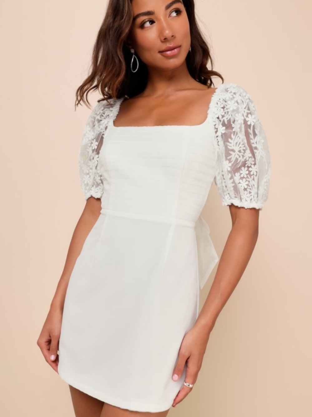 Lulus Charming Potential White Organza Backless Puff Sleeve Mini Dress - Size L